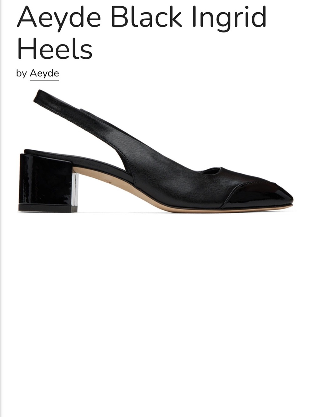 Aeyde Ingrid Slingback Heels in Black Patent & Leather size 39.5